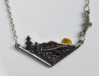 Mountain/River Scene w/ Sun - Triangle Necklace