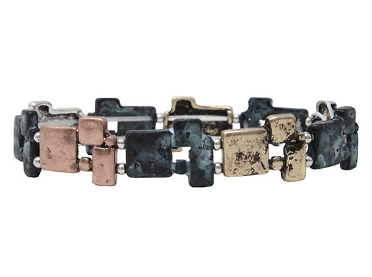 Mini Squares Stretch Bracelet - Multi Patina