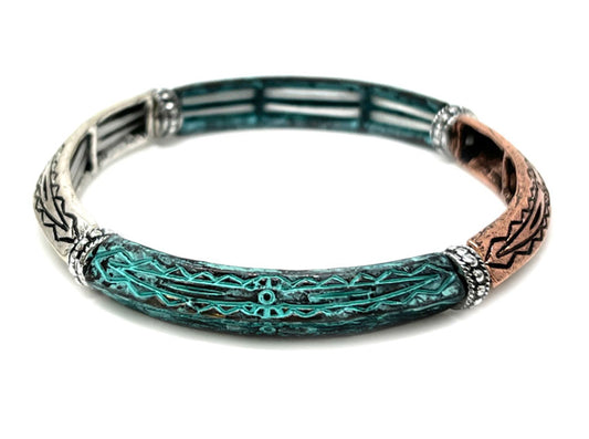 Western Design Stretch Bracelet - Multi Patina