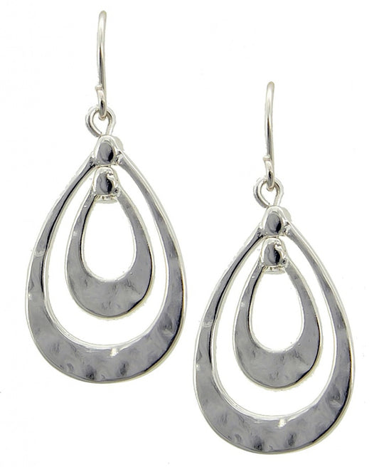 Double Tear Drops Earrings - Silver