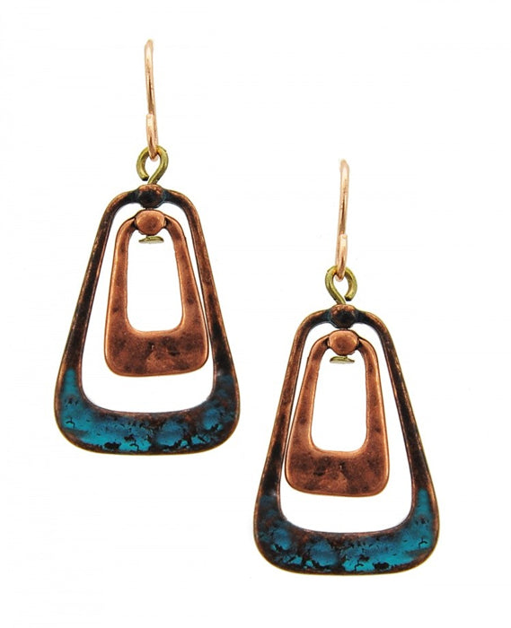 Double Squares Earrings - Patina