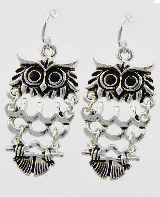 Flexible Owl Earring - Silver