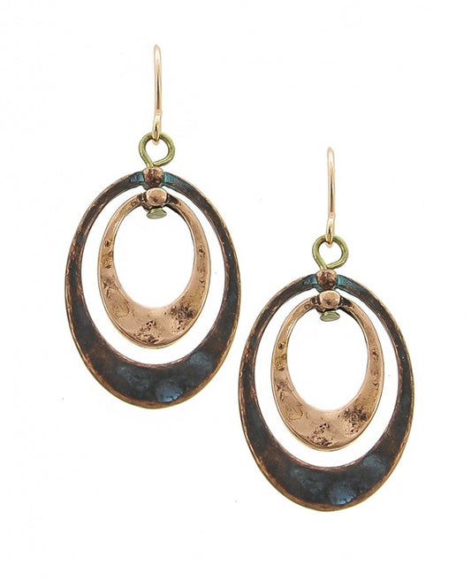 Double Oval Earrings - Patina