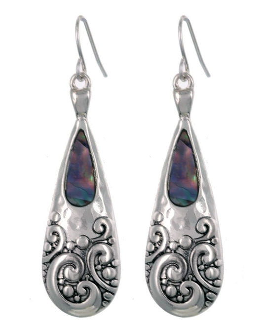 Ornate Teardrop - Abalone Stone Earrings