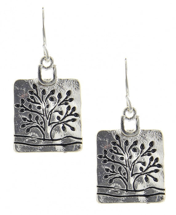 Square Tree Of Life Silver Earrings