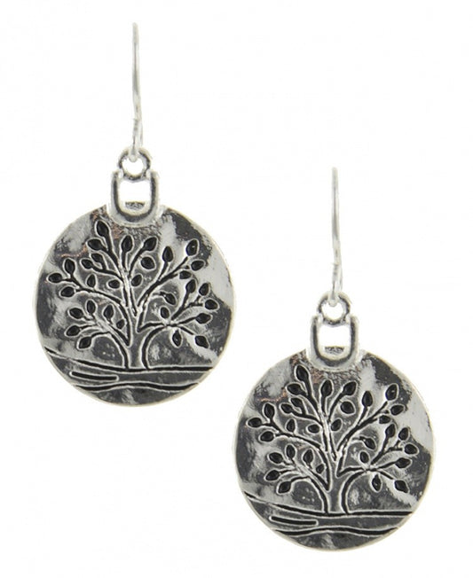 Round Tree Of Life Silver Earrings