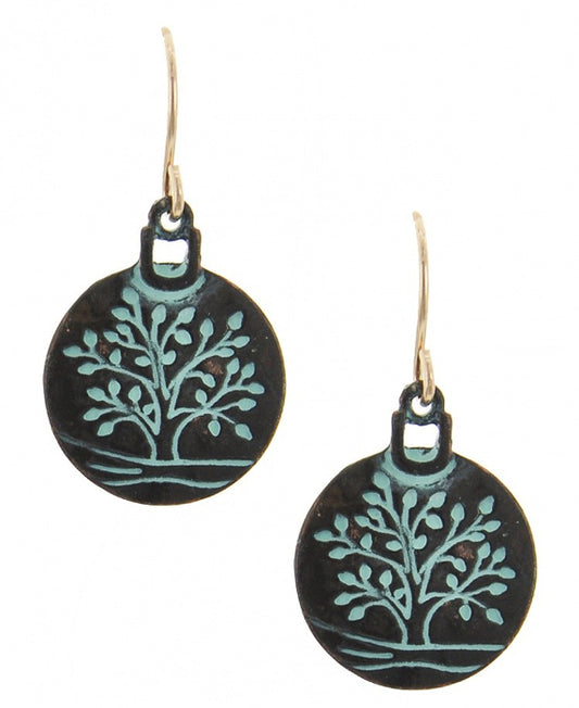 Round Tree Of Life Patina Earrings