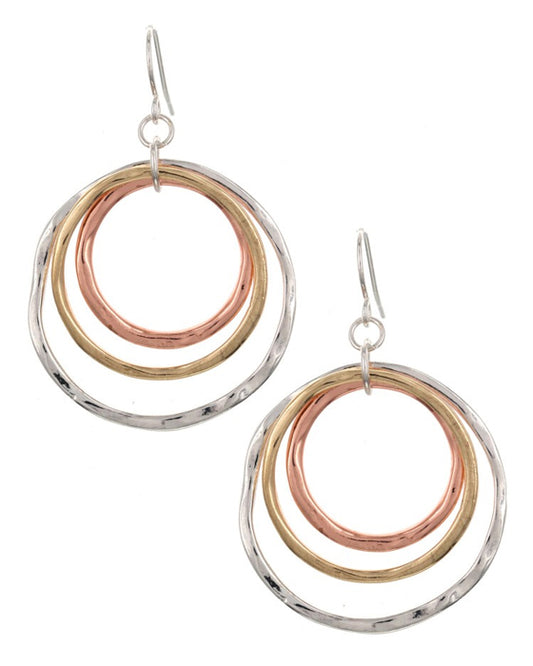 Triple Embedded Circle Multicolor Earrings