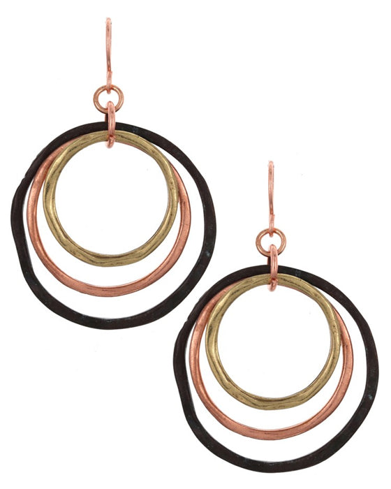 Triple Embedded Circle Multipatina Earrings