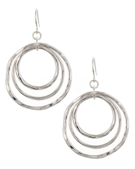 Triple Embedded Circle Silver Earrings