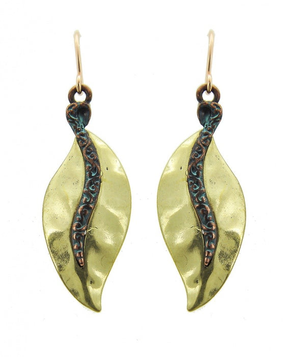 Gold w/ Patina Leaf Earring