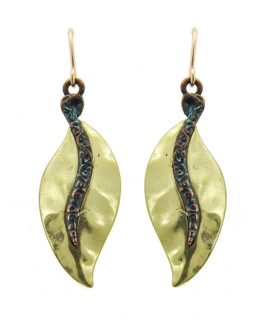 Gold w/ Patina Leaf Earring