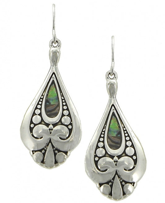 Wide Ornate Tear Drop w/ Abalone Earring