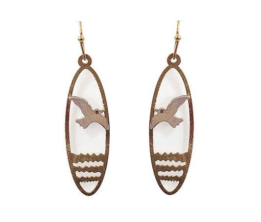 Bird in Oval Gold w/ Silver Earring