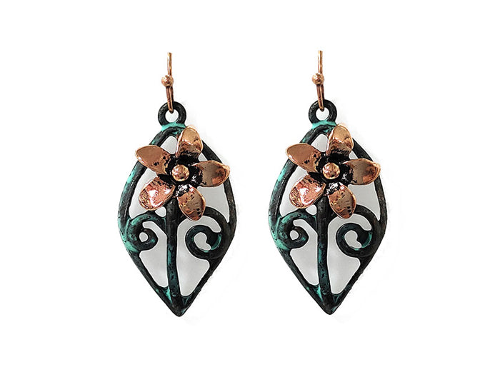 Oval Flower Patina Earring