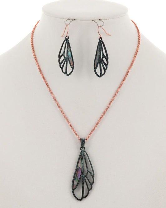 Abalone Wing Patina Necklace/Earring Set