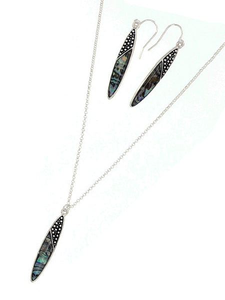 Long Abalone Ornate Oval Necklace Earring Set