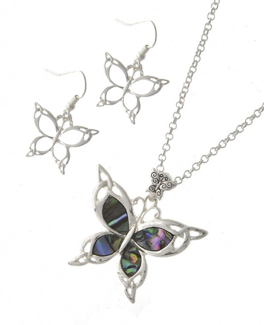 Butterfly w/ Abalone Necklace Earring Set