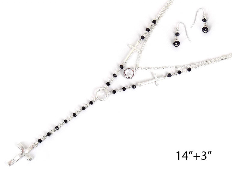 Long - Triple Cross with Black Beads N/E Set