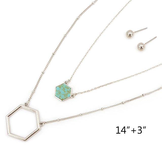 Short - Hexagon - Double Strand - Turquoise N/E Set