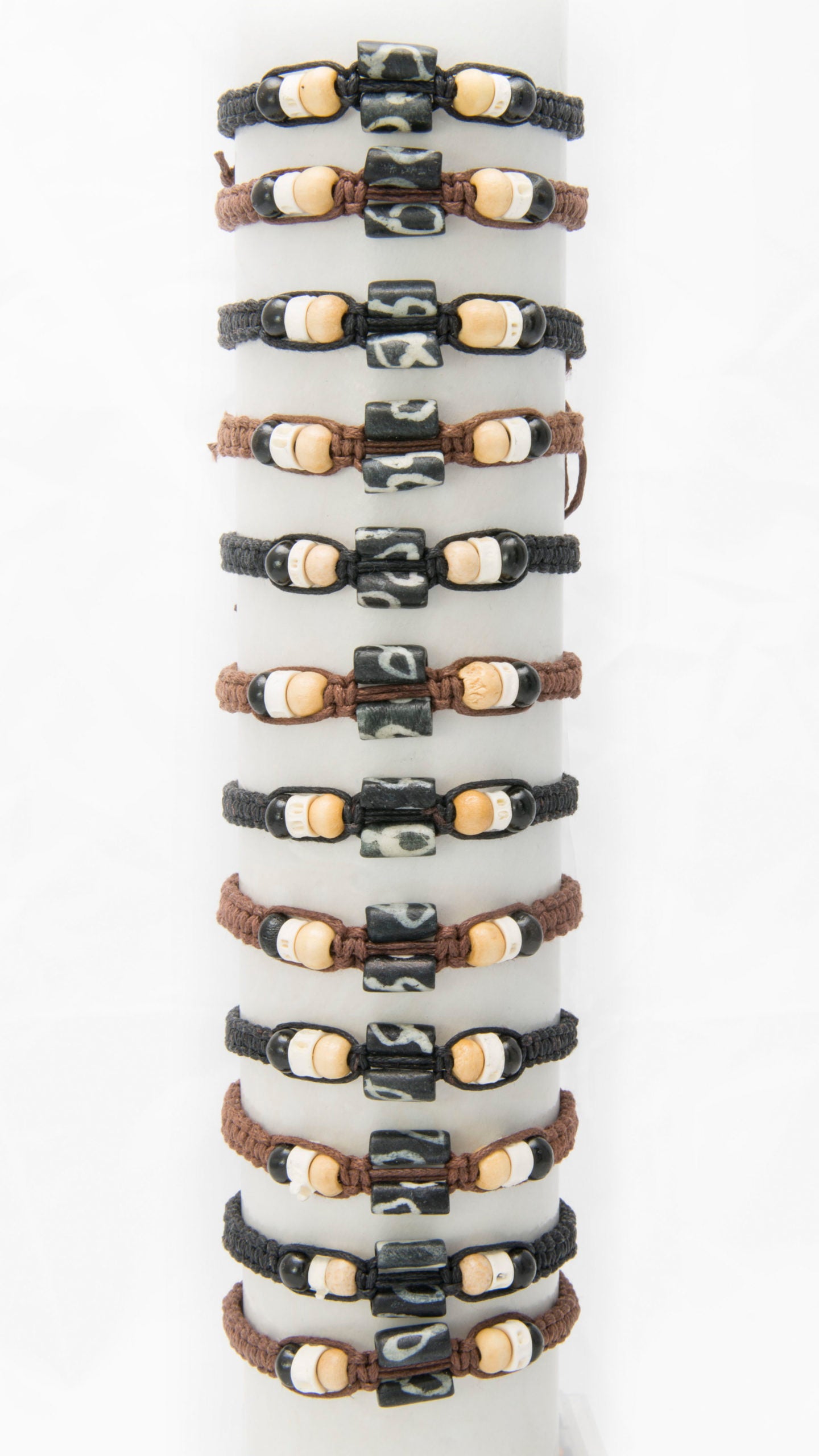 Woven Earth Tone Cords Bone Beads Bracelet