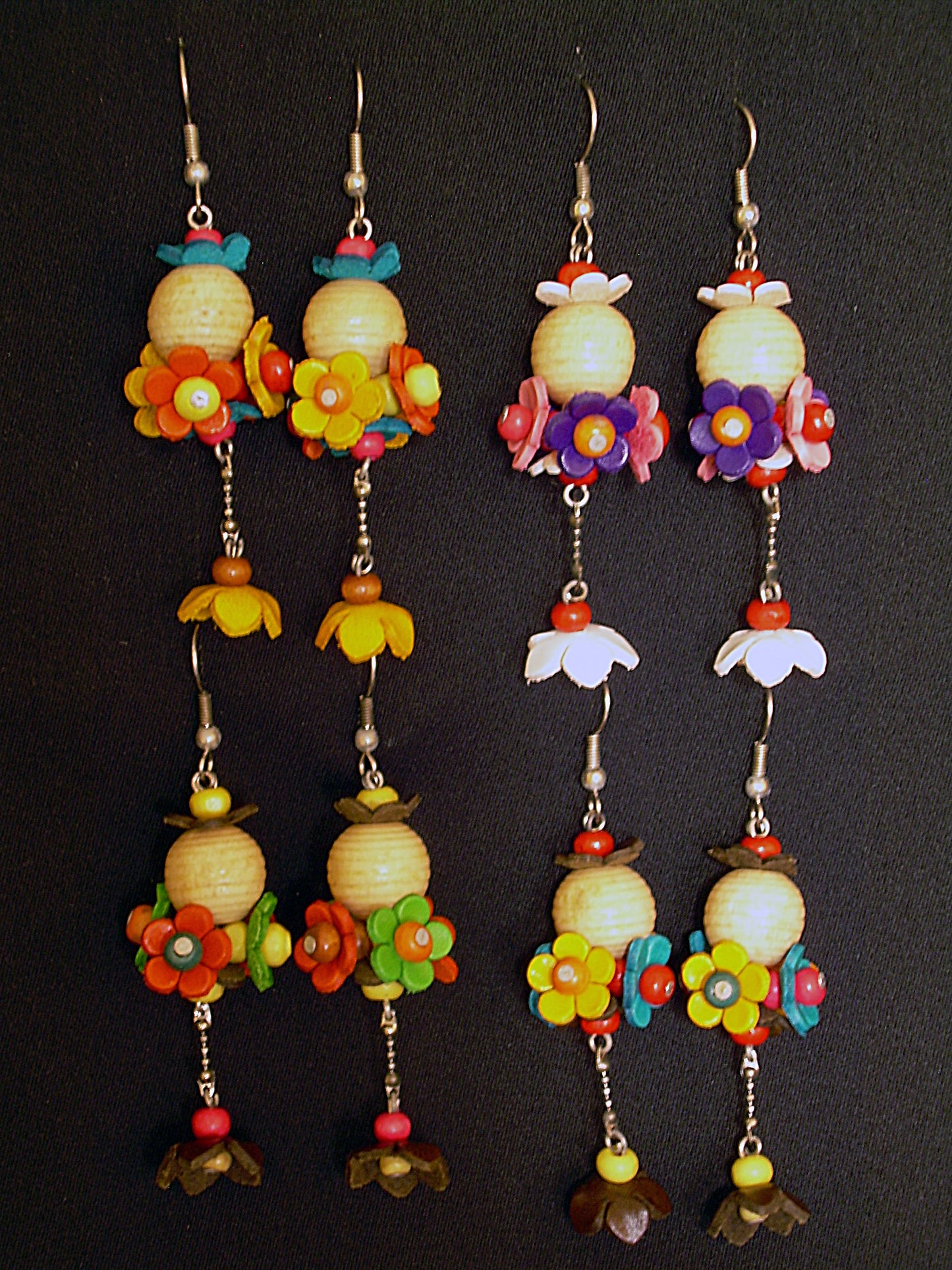 Flowers w/ Ball Dangle Leather Earrings