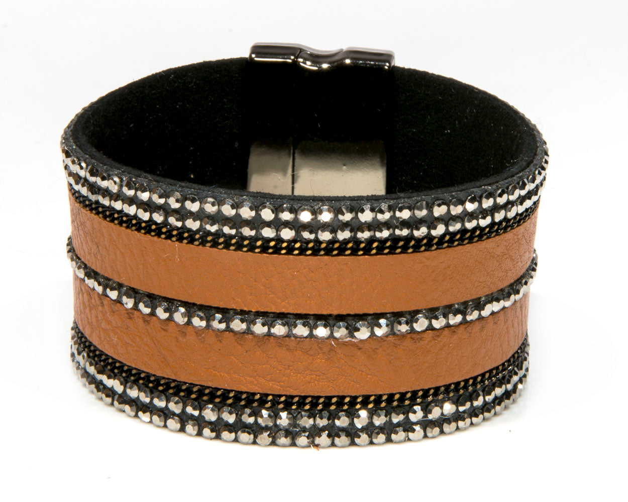 Wide Strand Leather Magnetic Clasp Bracelet