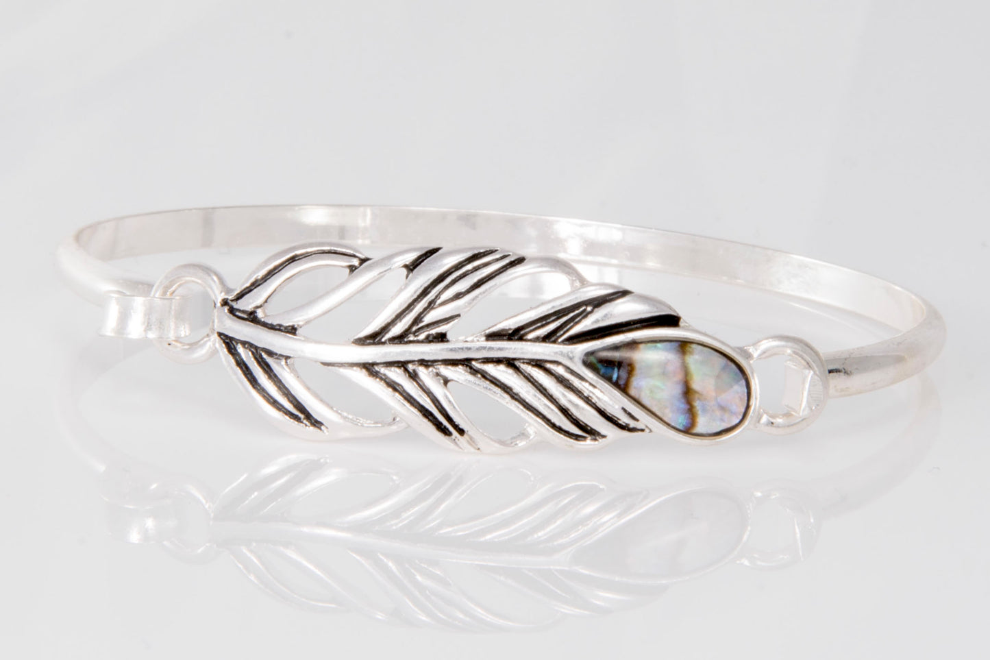 Silver Feather w/ Abalone Cuff/Hook Bracelet