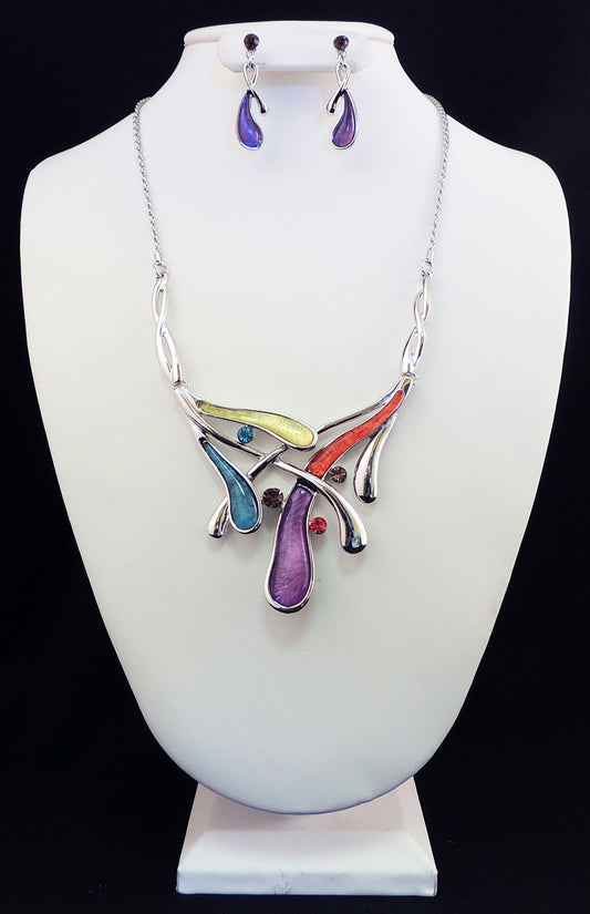 Multicolor Stone Leave Necklace/Earring Set