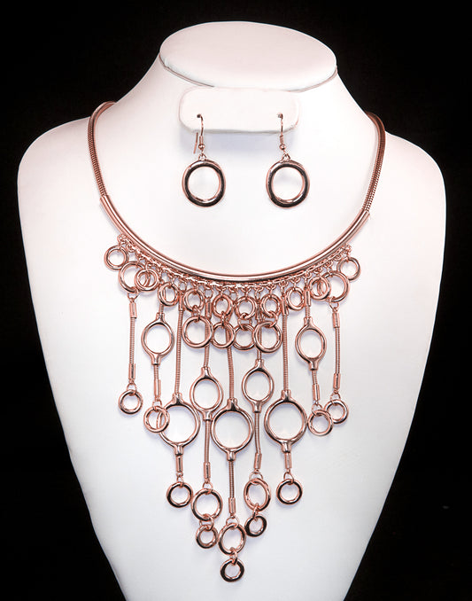 V-Shape Many Loop Dangles Rose Gold N/E Set