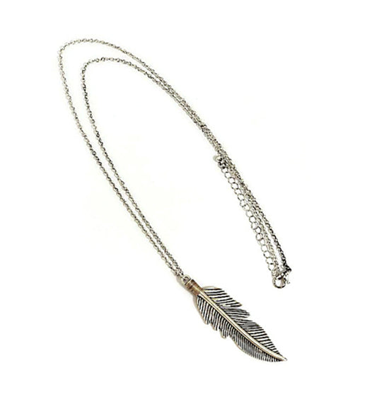 Long - Feather - Silver Necklace