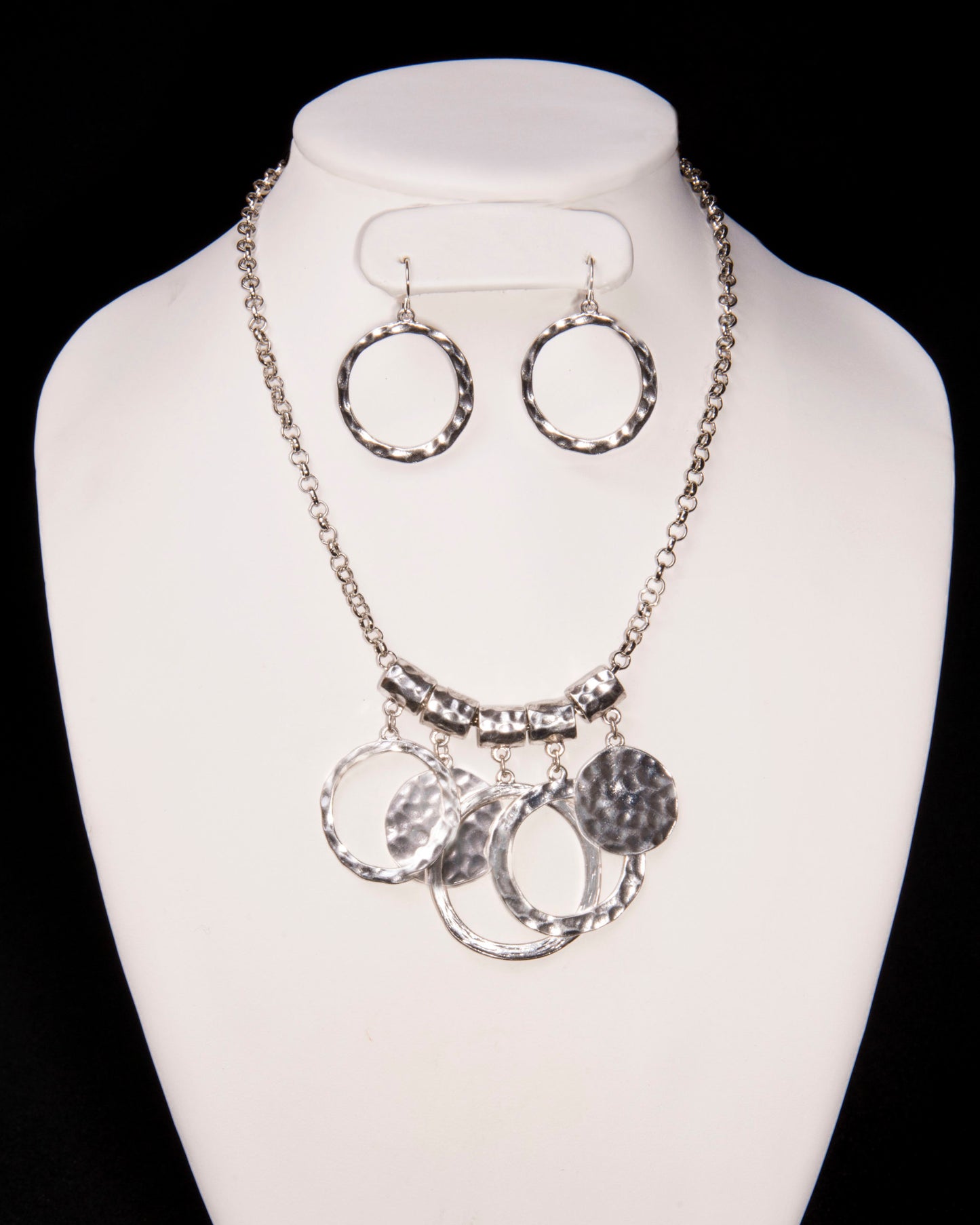 Circle Cluster Silver Necklace/Earring Set
