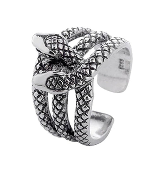 Silver Double Snake Adjustable Metal Ring