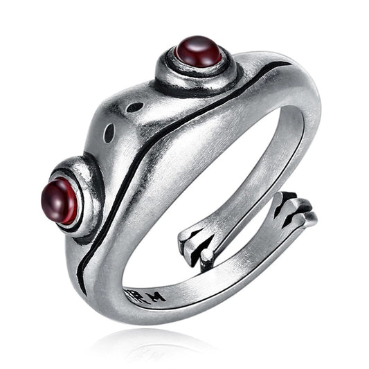 Silver Frog w/ Red Eyes Adjustable  Metal Ring