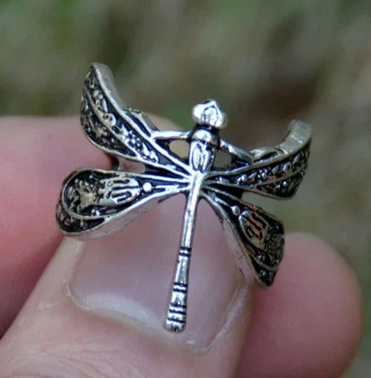 Silver Dragonfly Wrap Metal Ring