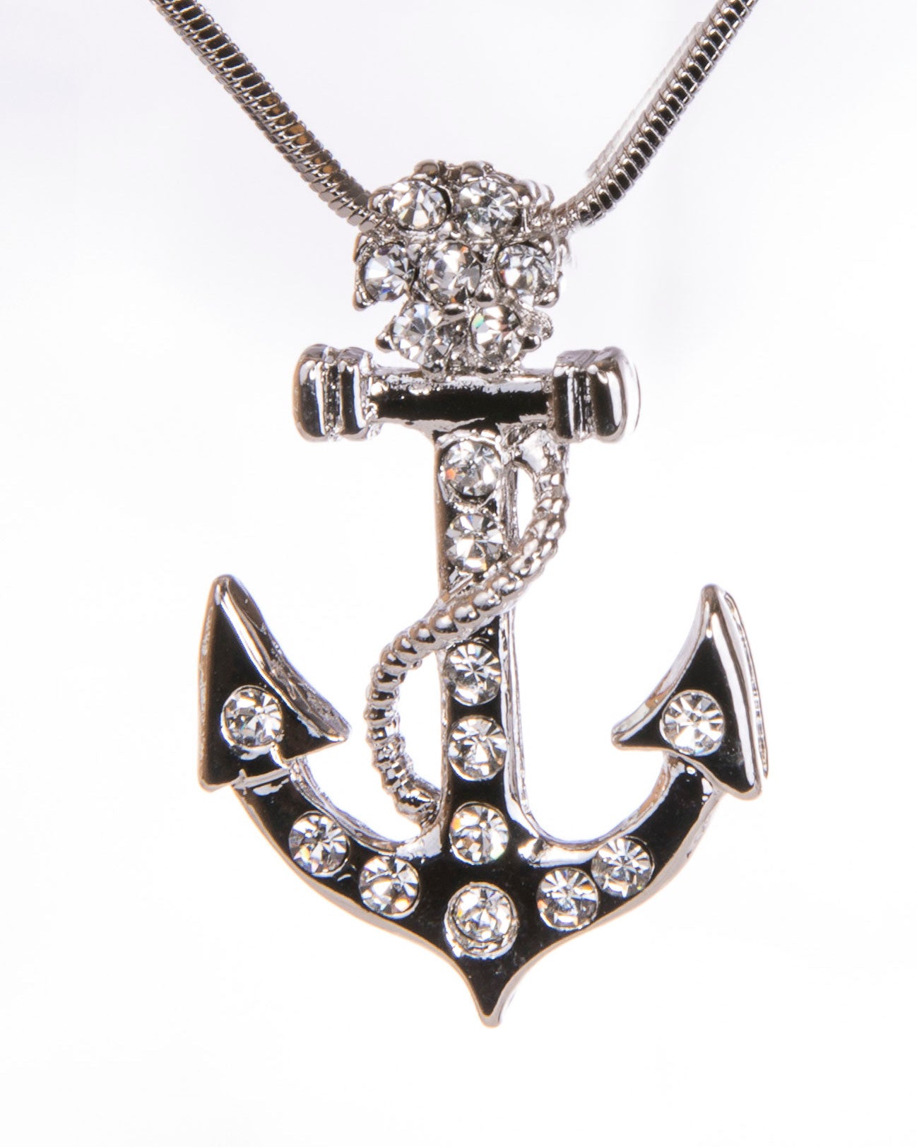 Clear Crystal Anchor w/ Crystals Rhodium Necklace