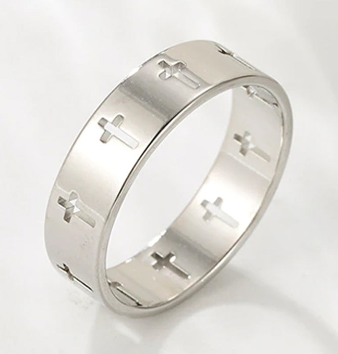 Many Cross Cutout Band Stainless Steel Ring