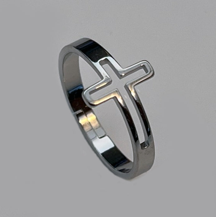 Horizontal Cross Cutout Stainless Steel Ring