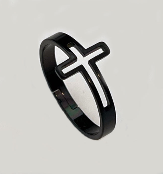 Horizontal Cross Cutout Stainless Steel Ring