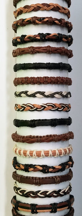 Woven Leather/Cord Natural Colors Adjustable Slider Bracelet