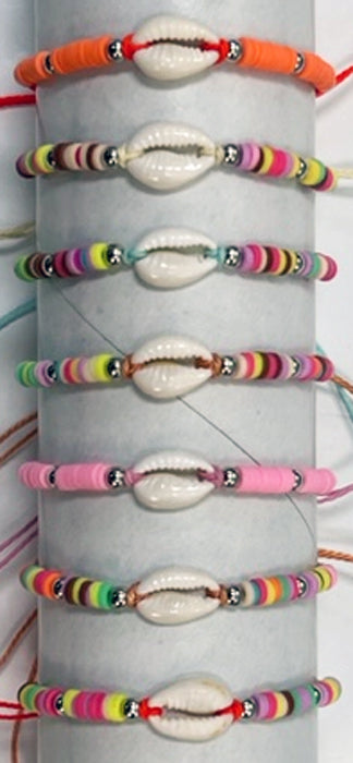 Woven Cord Multicolor Cowry Shell Slider Bracelets