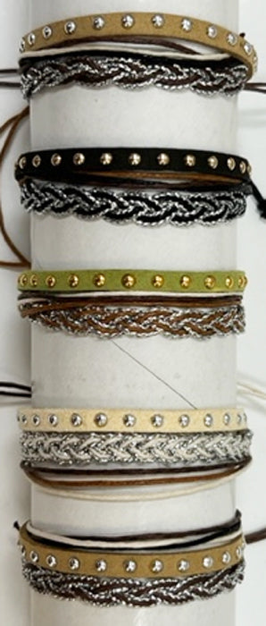 Woven Cord/Leather Glittery Strands Bracelet