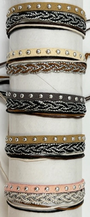 Woven Cord/Leather Glittery Strands Bracelet