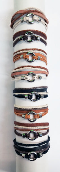 Woven Multi Cords w/ Metal Ring Earth Tone Bracelet