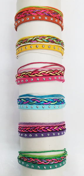 Woven Multi Cords w/ Glitter & Metal Studs Bracelet