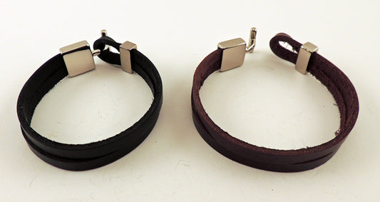 Black Leather w/ Steel Bar Bracelet