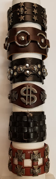 Wide Leather Mixed Design Snap Bracelet