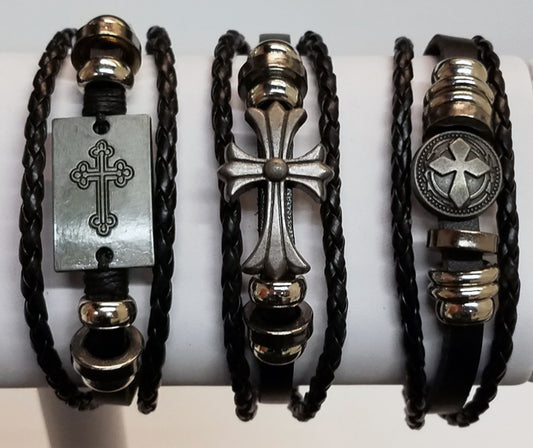 Cross Designs Leather Bracelet