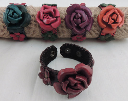 Leather Rose Flower Bracelet