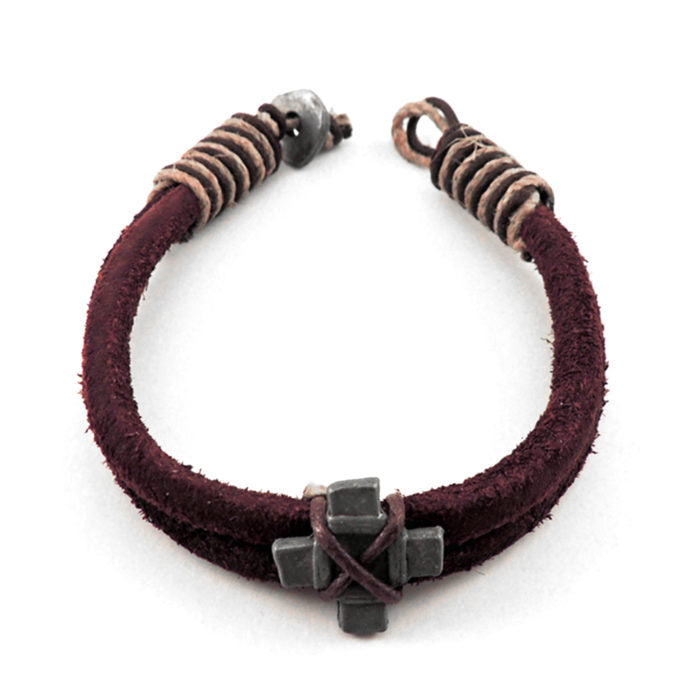 Leather Metal Cross Bracelet